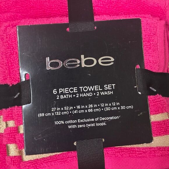 Bebe 6-Piece Gold Striped Embroidered Towel Set- Pink/Gold - Picture 6 of 7